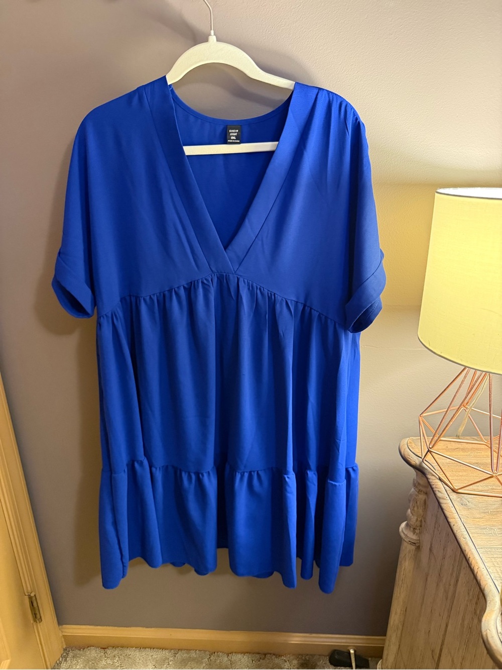 Blue V-Neck Short Sleeve Tiered Women's Dress